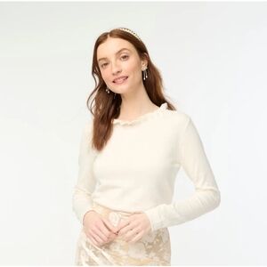 J CREW NWT Womens L 100% Cotton Ivory White Ruffleneck Sweater